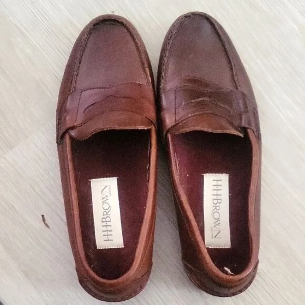 H.H. Brown‎ Leather Loafers Mens Dress Shoes Slip On Casual Brown officecore